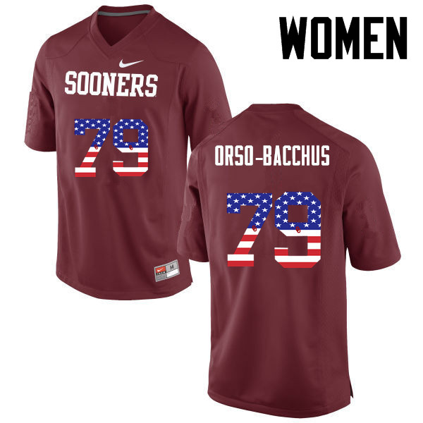 Women Oklahoma Sooners #79 Dwayne Orso-Bacchus College Football USA Flag Fashion Jerseys-Crimson - Click Image to Close